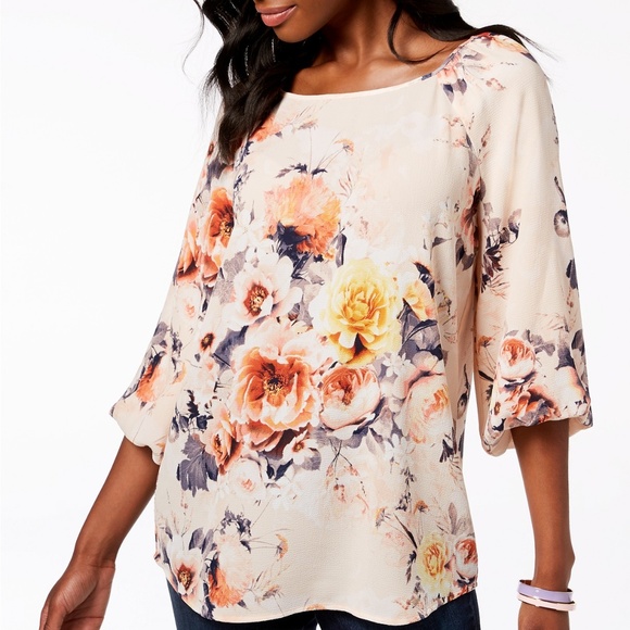 Charter Club Tops - *SOLD* Charter Club Floral Blouson Sleeve Top
